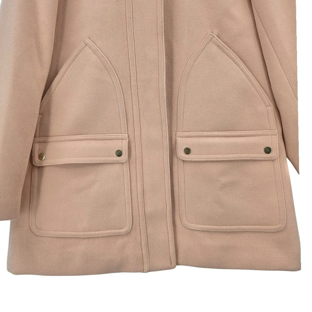 J. Crew Womens 8 Beige Peach Vail Faux‎ Fur Tan Wool Blend Hooded Pea Coat - Picture 3 of 10